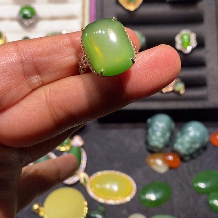 和田玉（碧玉）银S925镶嵌戒指