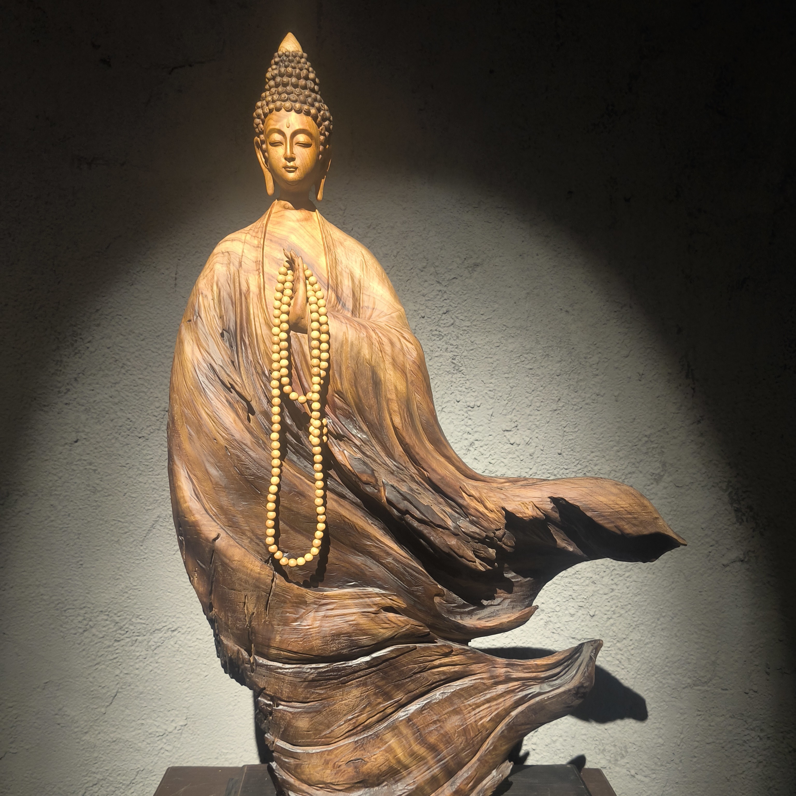 客厅茶室酒店民宿装饰收藏艺术品香樟木【北魏佛】省大师王东海作品