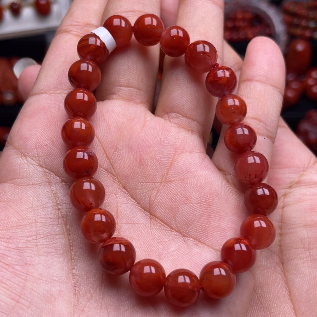 南红玛瑙未镶嵌珠宝奇石单圈9mm