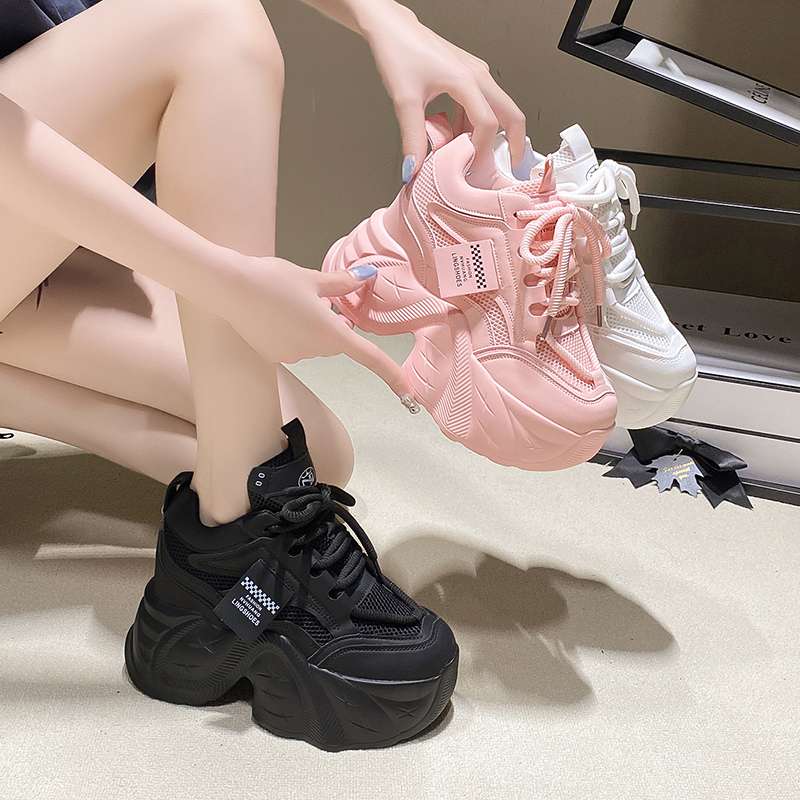网红内增高10㎝老爹鞋女厚底2025秋季新款网面透气百搭休闲运动鞋