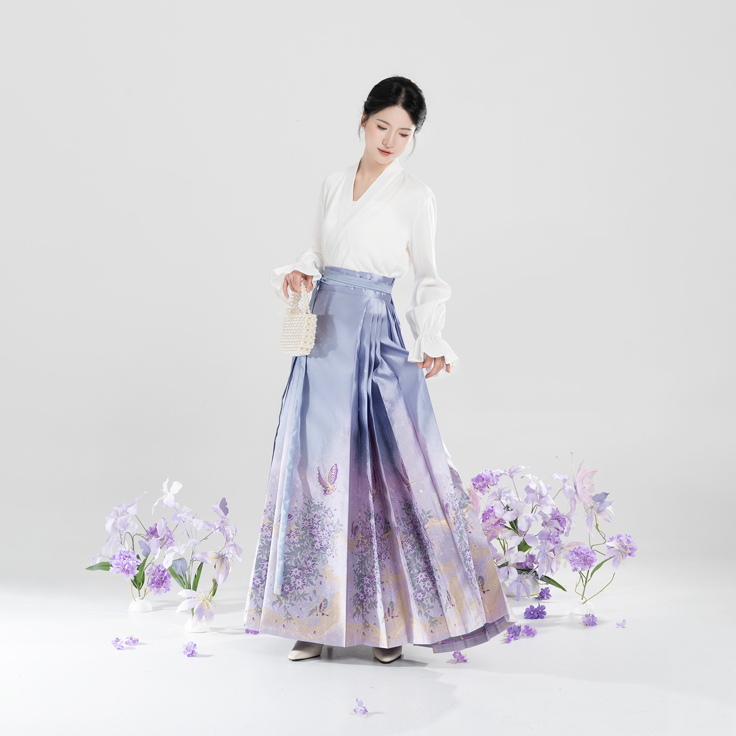 织造司[紫金赋]文物里的中国明制晕染渐变织金马面裙汉服女新中式