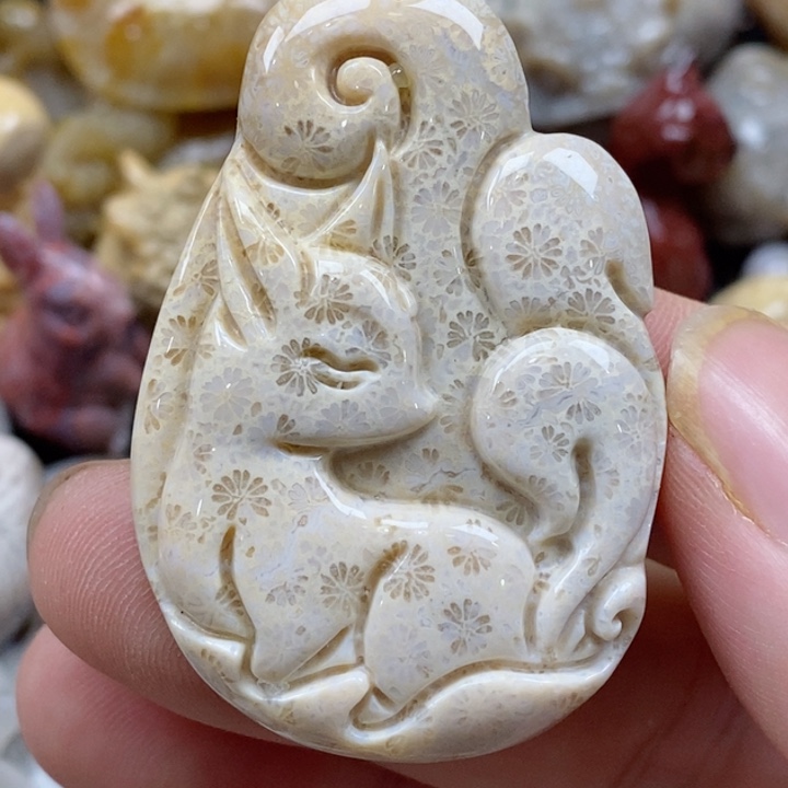 颈饰未镶嵌硅化珊瑚（珊瑚玉）