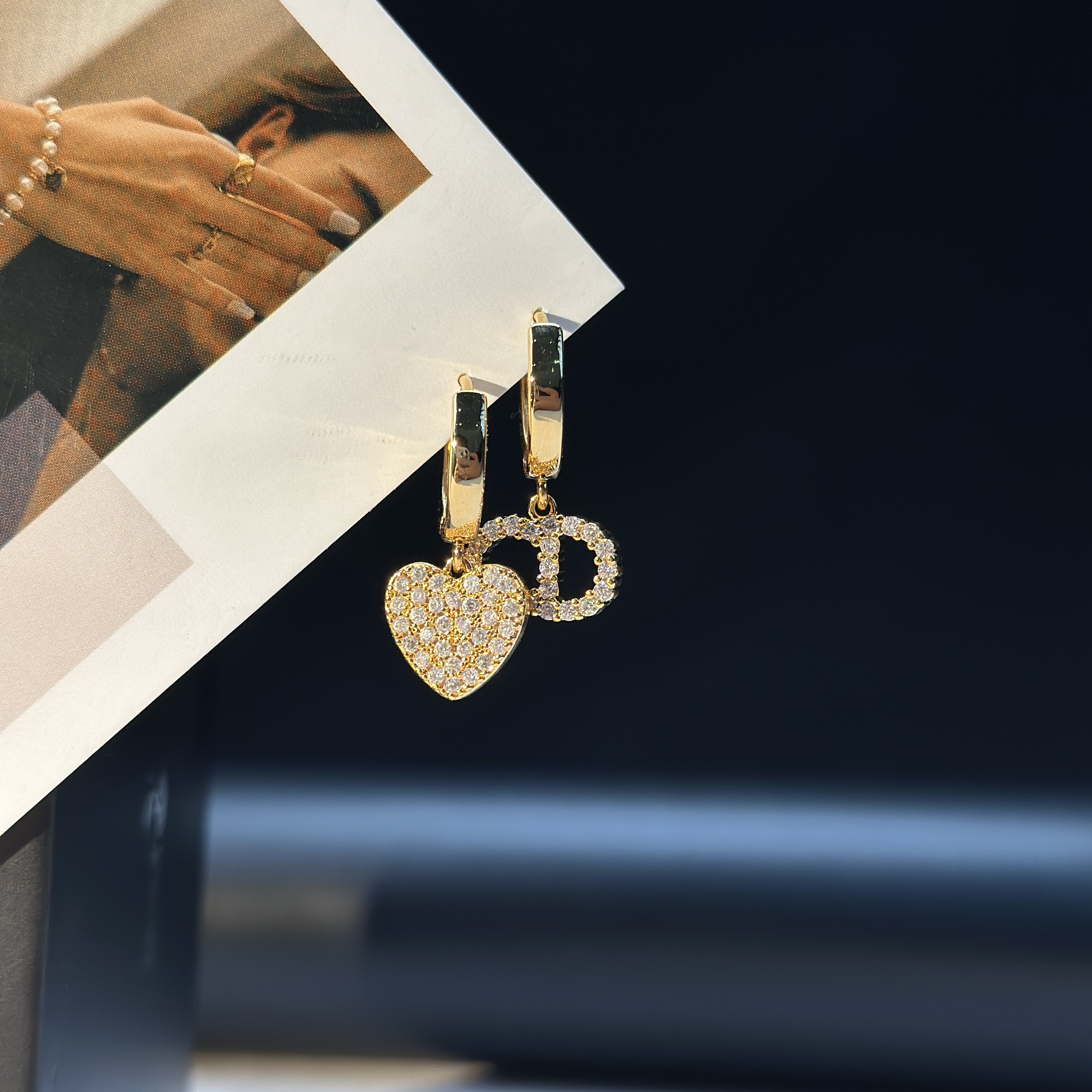 合金耳饰 猪鼻子爱心满钻耳饰