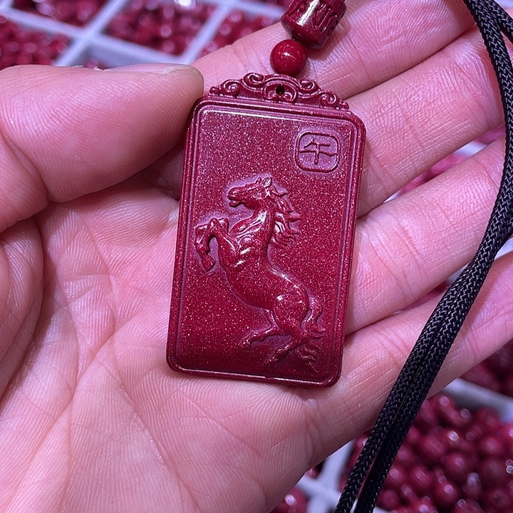天然辰砂紫金砂马守护大号吊坠