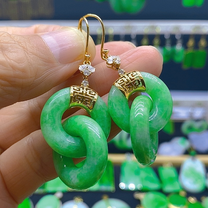 翡翠18K金镶嵌耳饰耳坠