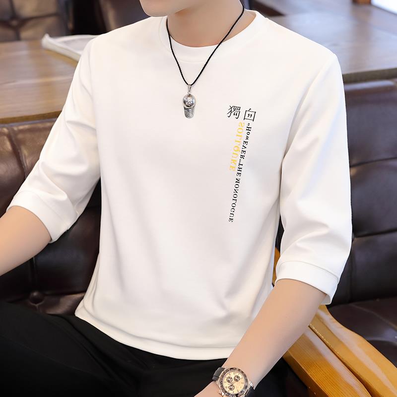 七分袖男T恤男韩版潮流五分袖中袖宽松长袖t恤男款圆领秋衣男上衣