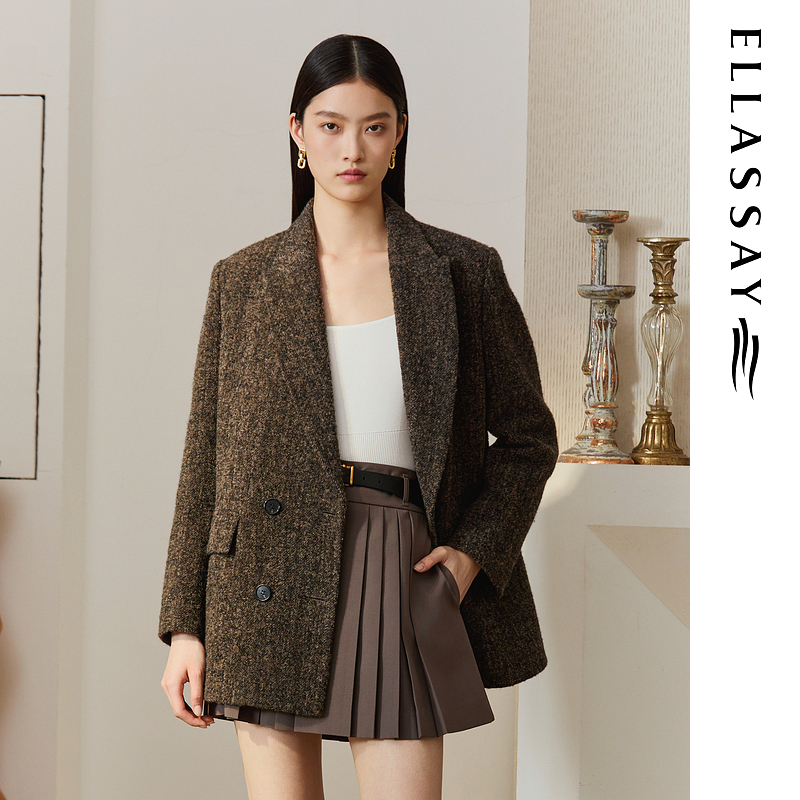 ELLASSAY歌力思2025秋季新款西装式一手长毛呢外套女EWB364D00200
