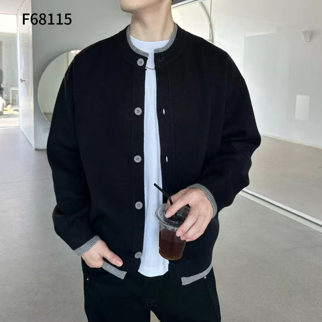 秋冬男士简约纯色宽松百搭针织开衫毛衣外套