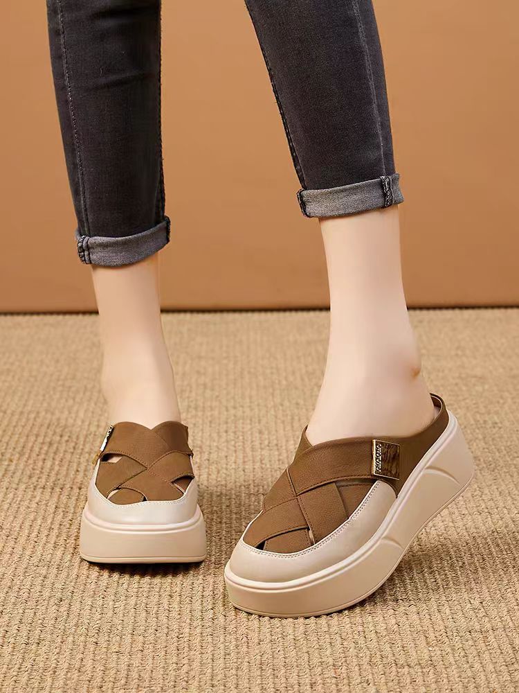 5069舒适时尚休闲百搭夏季透气厚底坡跟半拖