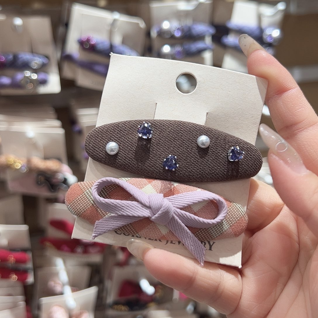 非金属粉色格纹蝴蝶结掰掰