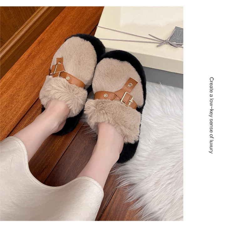 厚底松糕复古百搭毛毛拖鞋女2025冬新款外穿奶呼呼高级感舒适棉鞋