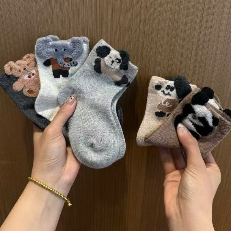 儿童袜子秋冬新款女童立体耳朵中筒袜韩系ins男童卡通短袜潮HR