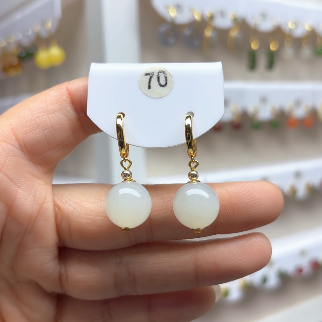 和田玉耳饰银S925镶嵌