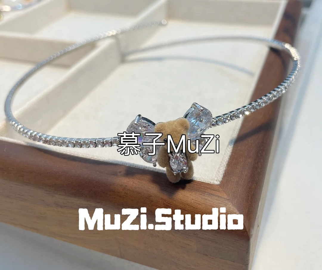 铜合金锆石项链 可爱小熊翅膀项链项圈