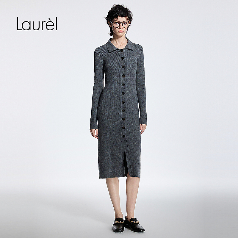 【丽公主专享】Laurel25秋款衬衫领单排扣针织连衣裙女LWD363M04000