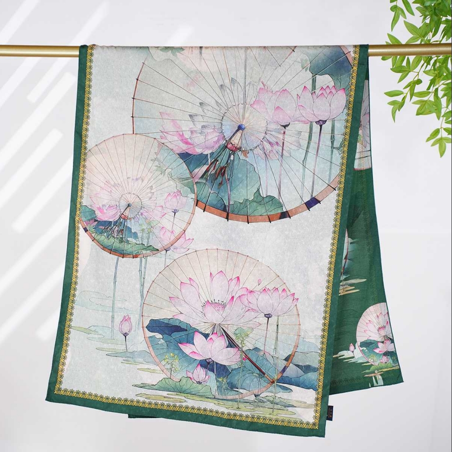 c19【彩金麟鹤】新中式龙鳞纹轻奢高定国风丝巾70*180