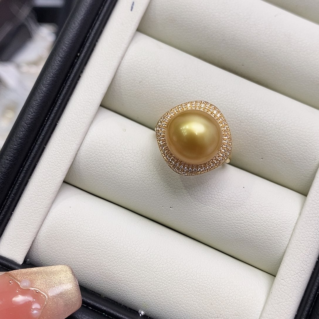 海水珍珠戒圈18K金镶嵌11-12