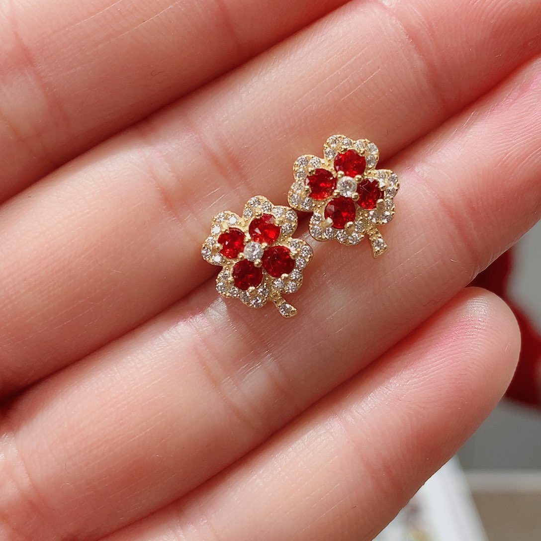 彩色蓝宝石耳饰银S925镶嵌叶****0