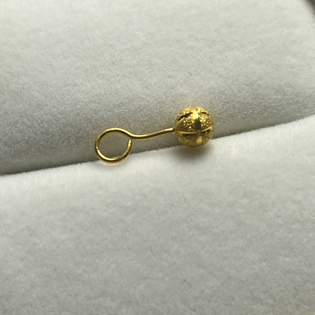 秋日特惠 足金999 5mm磨砂西瓜珠黄金弯针耳钉（单只专拍）