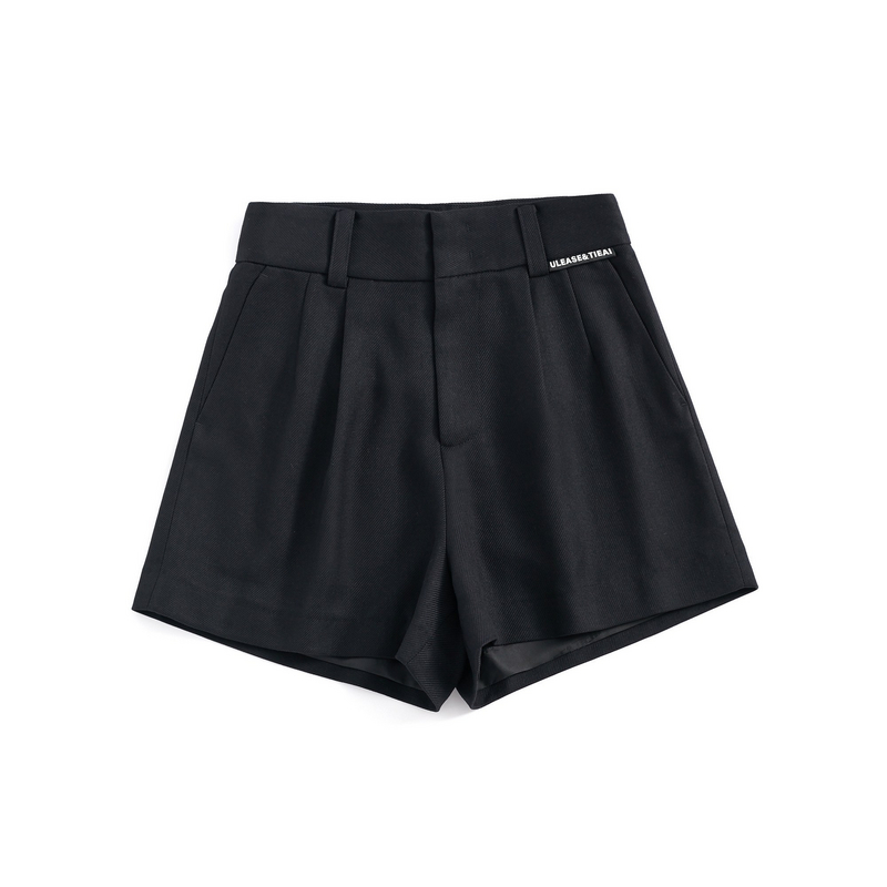 U/TI黑色通勤阔腿西装裤女时尚百搭直筒休闲短裤