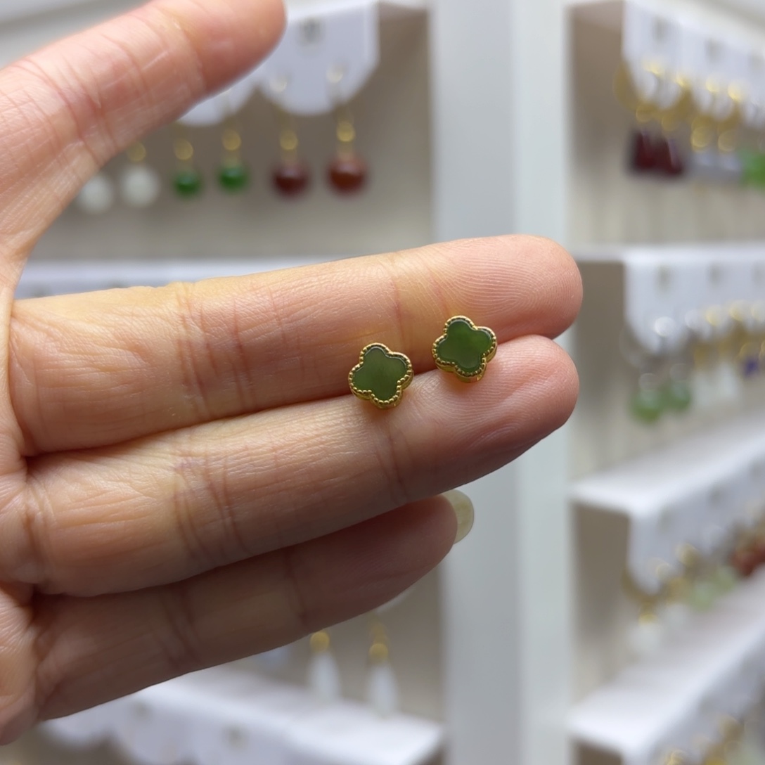 银S925镶嵌和田玉耳饰