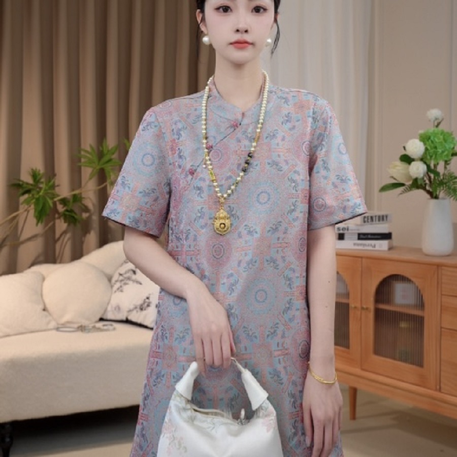 【宝相花】重磅织金宋锦短袖气质显瘦奥黛小衫2025B6537——倩倩