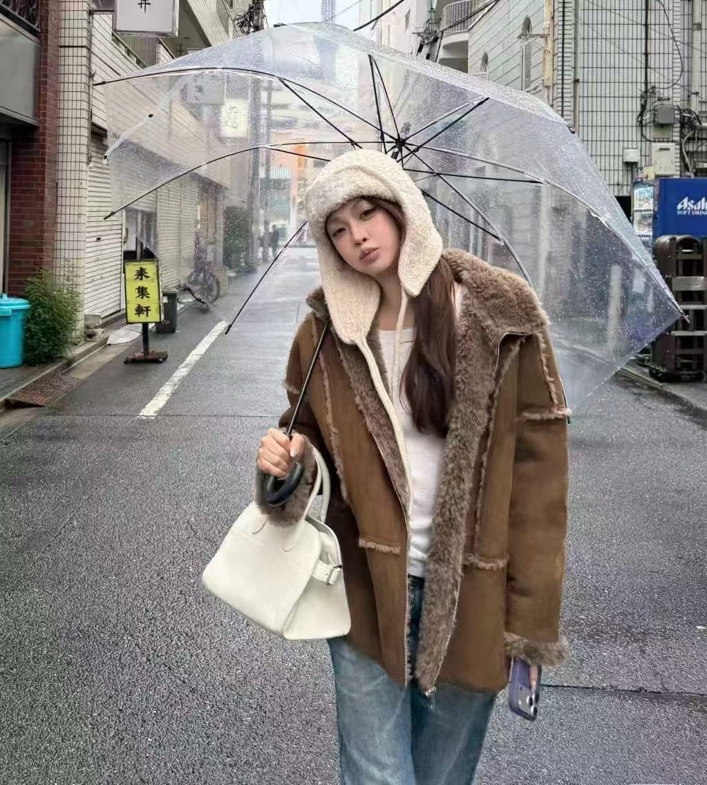 【XYD】25ss新款IR小众设计师款皮毛一体宽松款上衣外套女