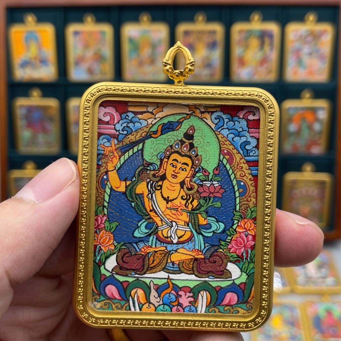 吊坠纯手绘文殊老师全身 红五条背卡