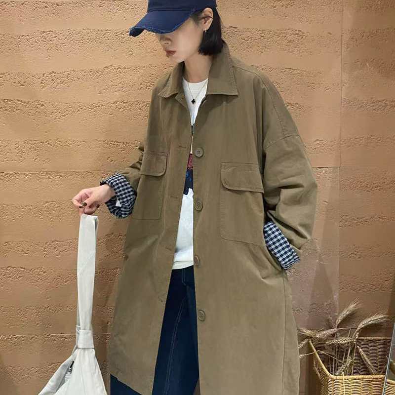 TY55613风衣外套韩系2025新款卡其色休闲宽松大码双层秋季大口袋