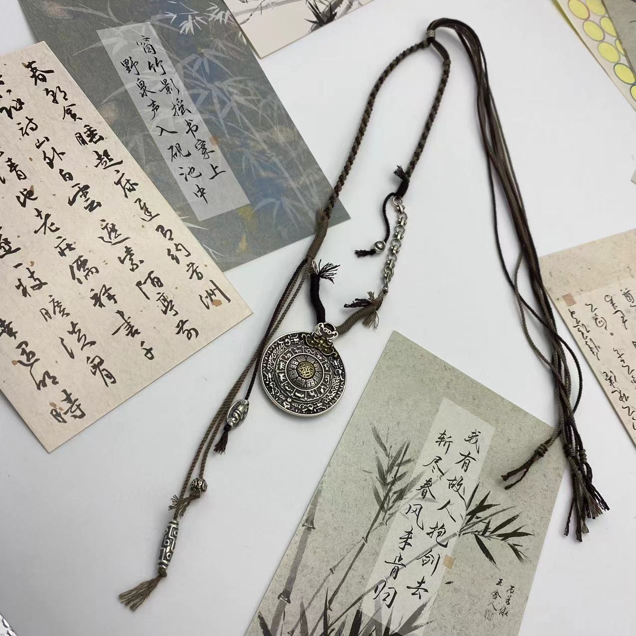 吊坠925银木质 肖肖分享 925纯银中性款项链（九宫八卦）218