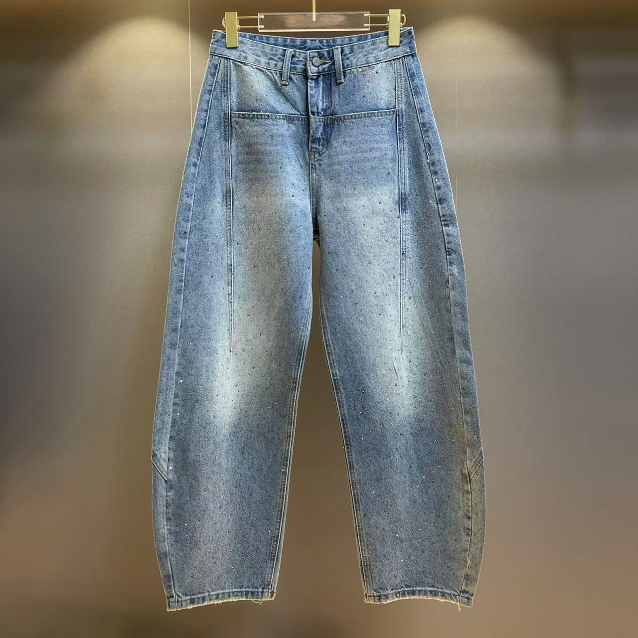 【NN+】满天星奥钻宽松休闲时尚百搭弯刀牛仔裤