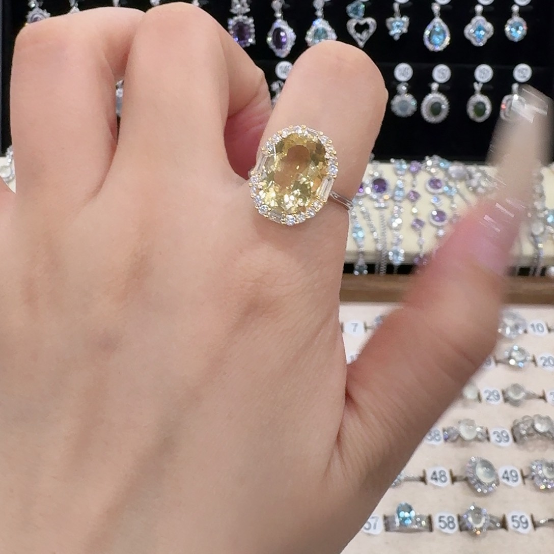 去****黄晶戒指银S925镶嵌