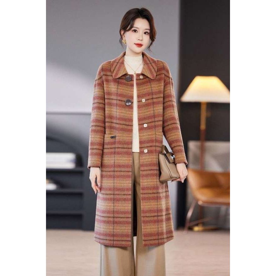 双面大衣长款2025秋冬显瘦新款格子气质高端加厚毛呢外套中年