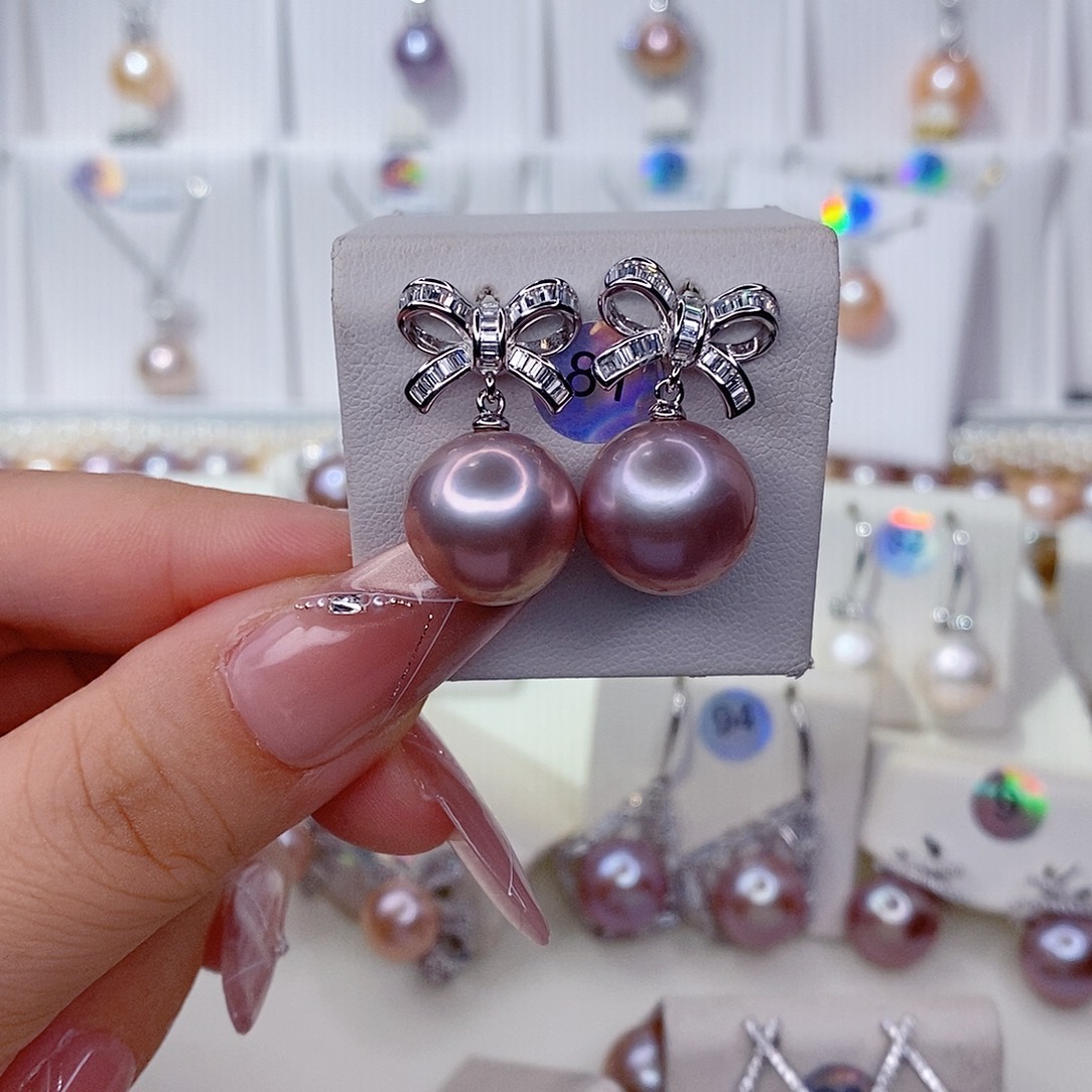 豆***粒淡水珍珠耳饰银S925镶嵌