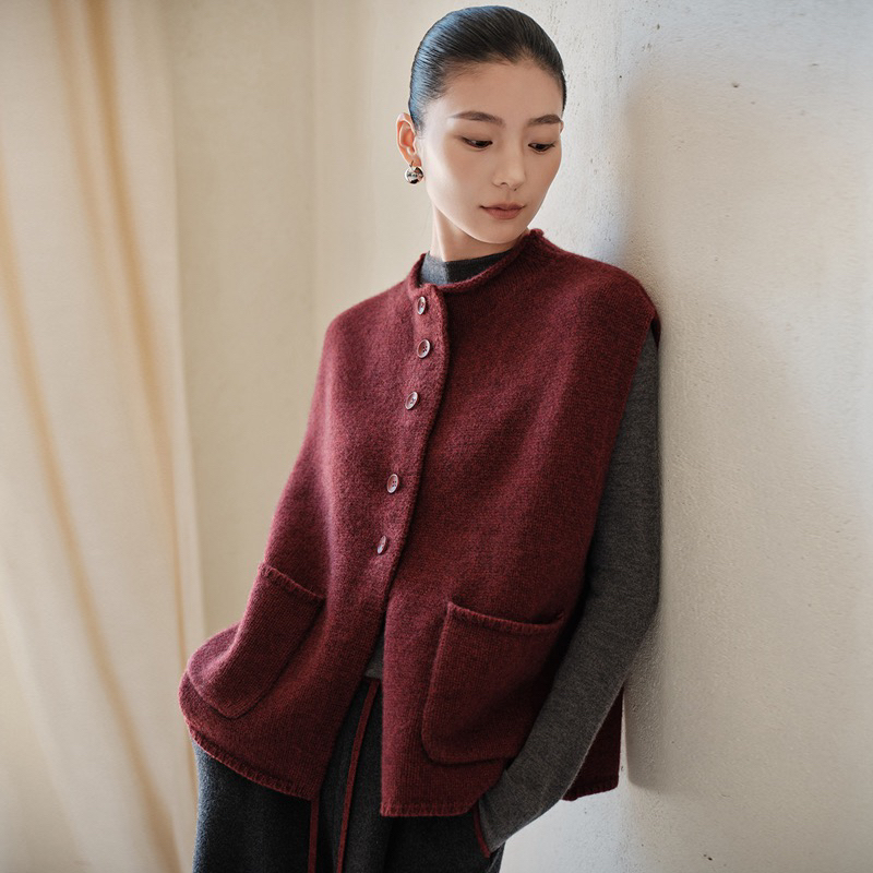 解锁叠穿新时尚！100%纯山羊绒秋冬女羊绒开衫马甲卷边细节更精致