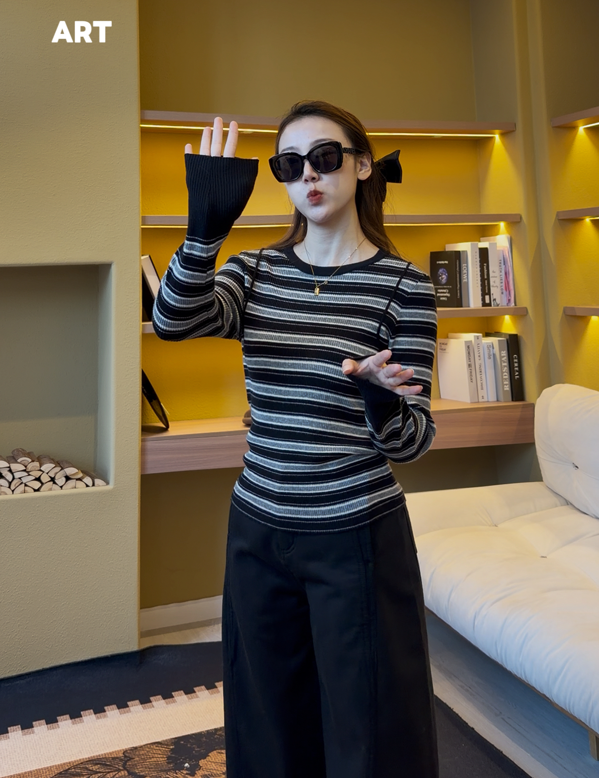 ART【彩虹条纹】 修身圆领款撞色条纹毛针织打底衫 加厚款百搭套头