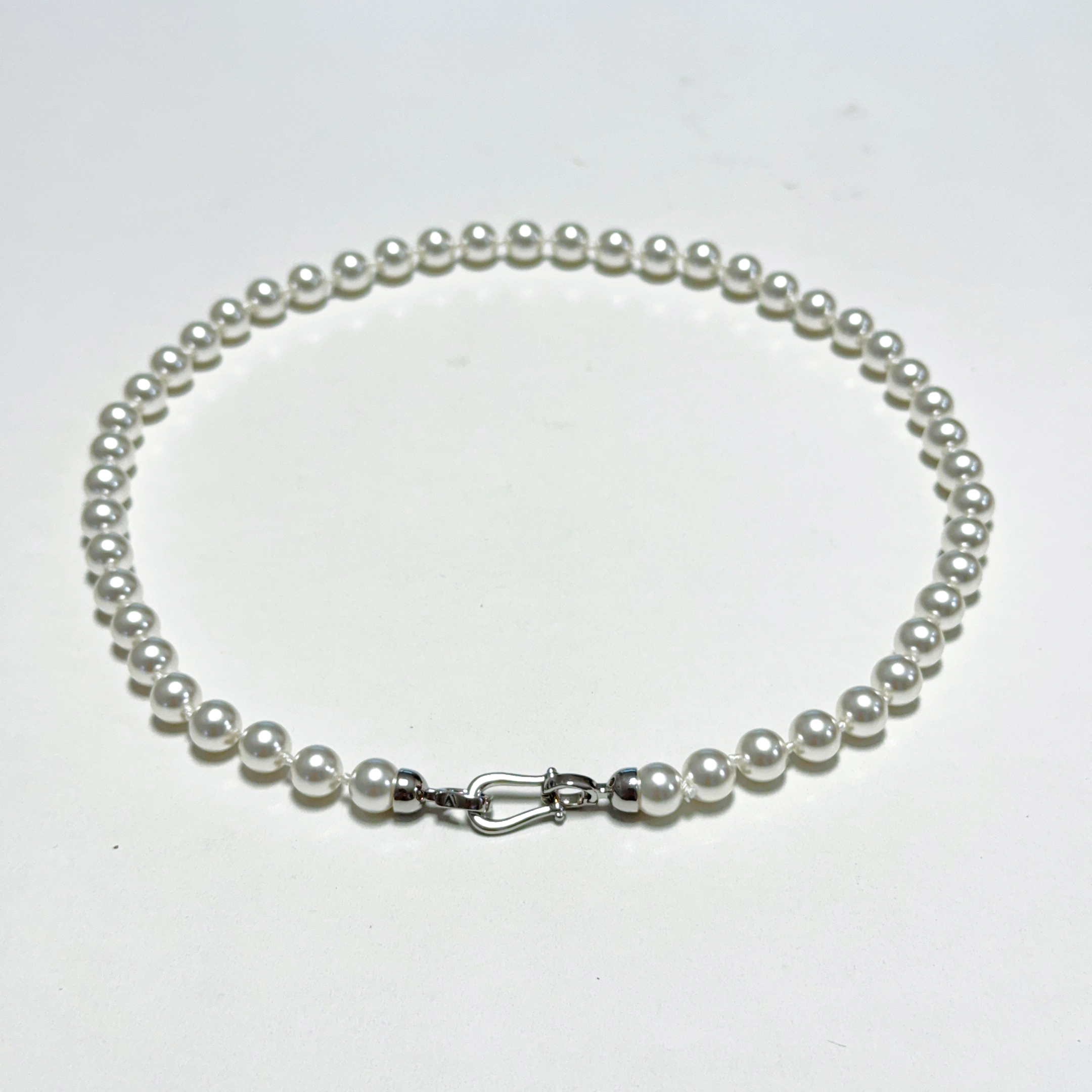 铜合金仿珍珠项链 8-9mm暖光白马蹄扣施家珍珠母贝珠项链XLA208