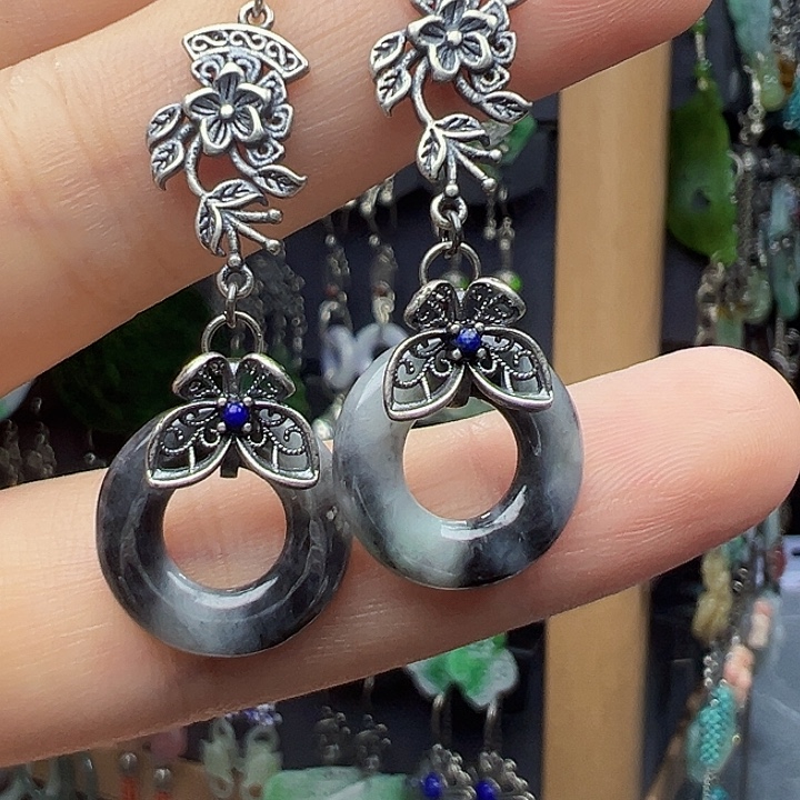 翡翠银S925镶嵌耳饰