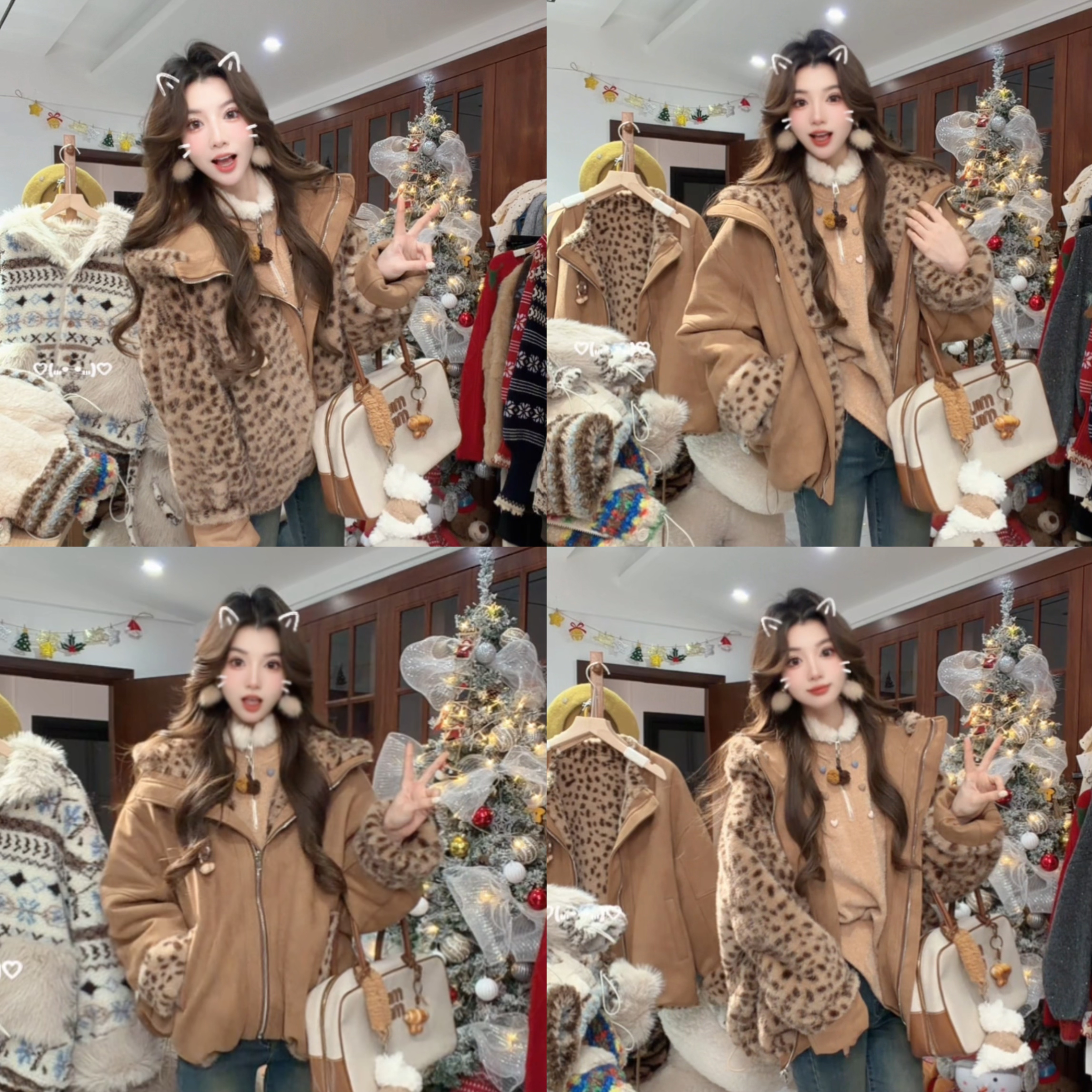 YBB「小豹纹」翻领气质加厚麂皮绒厚外套休闲保暖