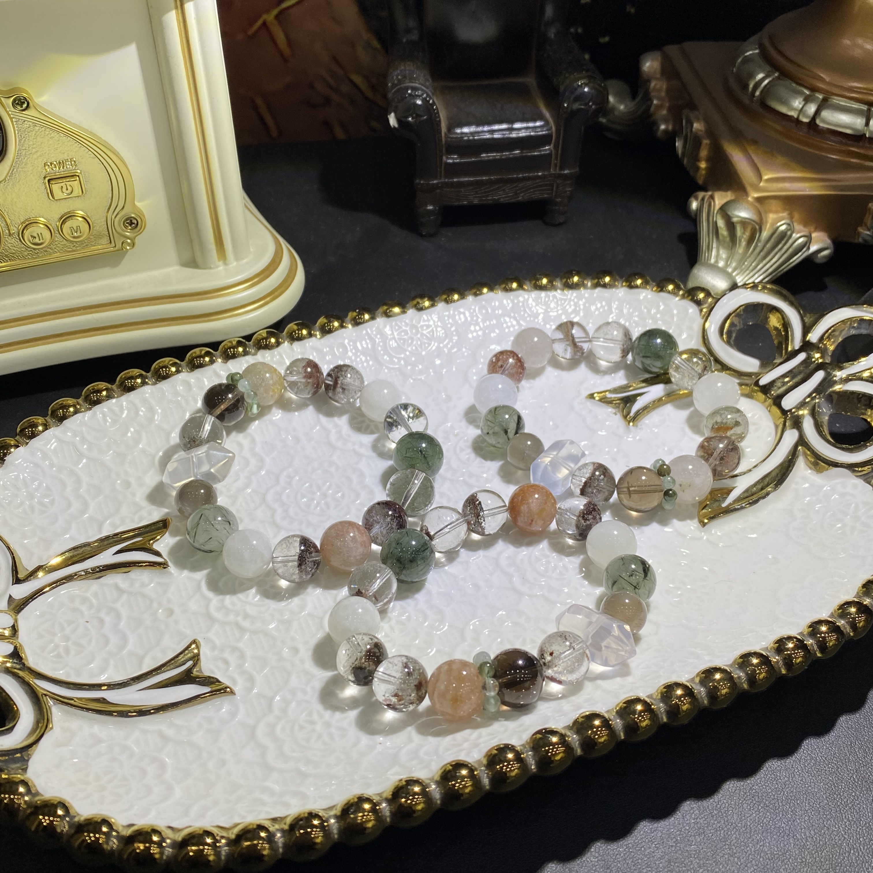 X1302-天然绿幽灵水晶多宝手串单圈设计款-多样性发其一