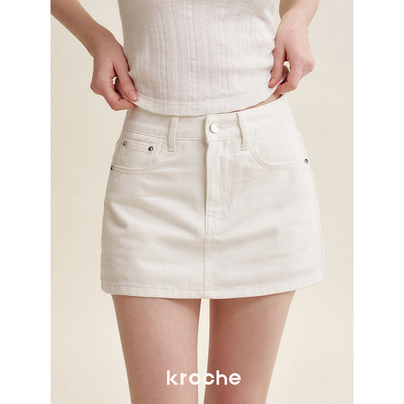 Kroche 25ss 蝴蝶结贴布绣 牛仔A字半身裙