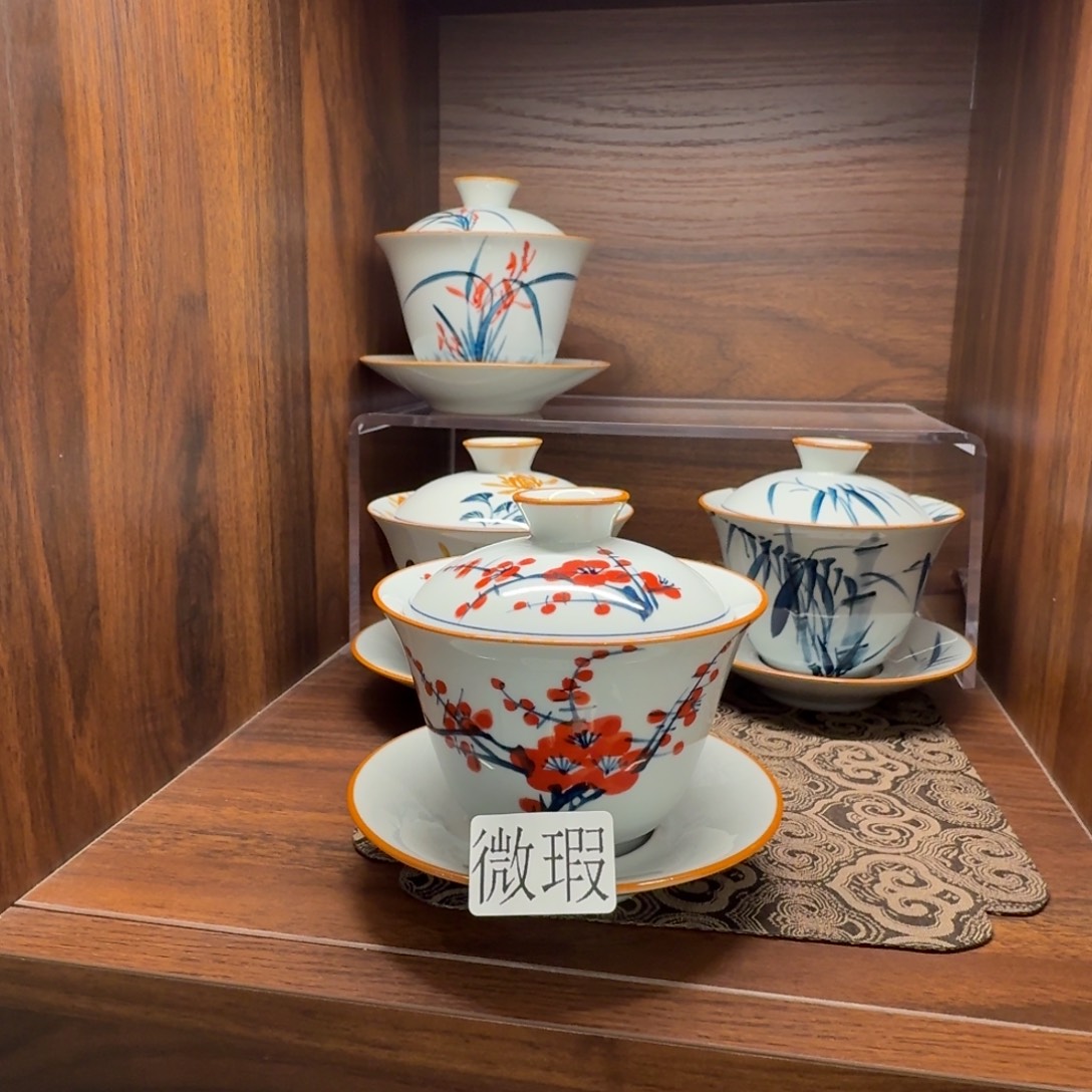 釉下手绘茶具微瑕