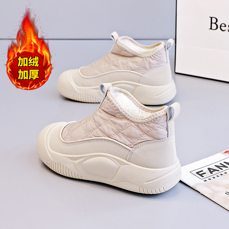 2025年冬季新品加绒保暖棉鞋高帮时尚一脚蹬雪地靴潮百搭休闲女鞋