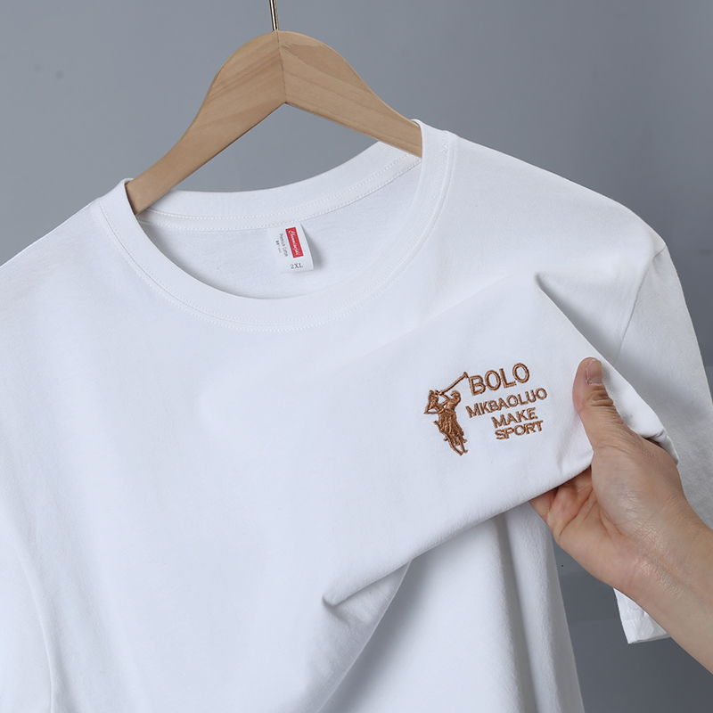 {刺绣}保罗纯棉T恤夏季男女同款圆领短袖针织潮流百搭情侣简约