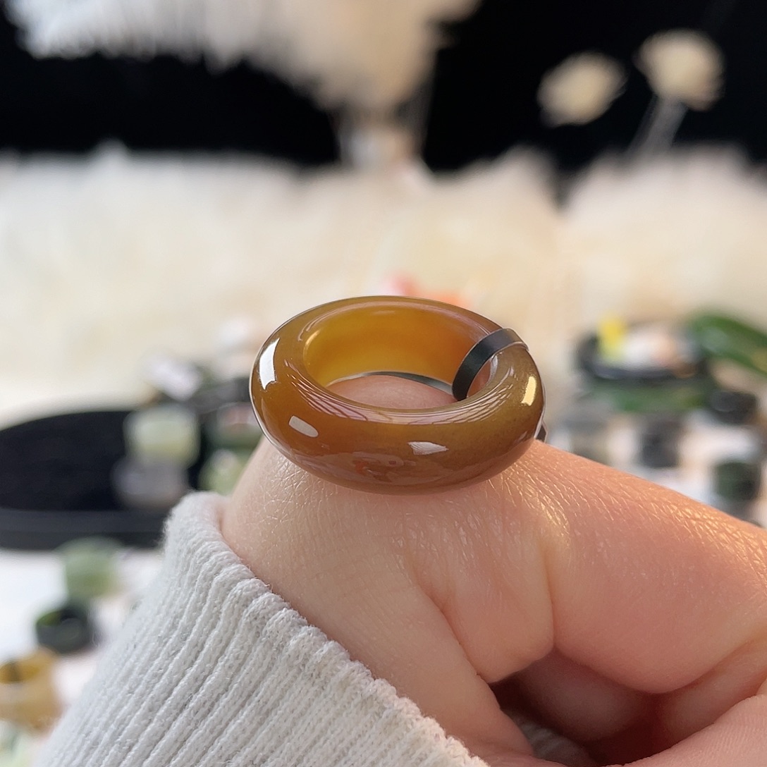 F***.和田玉未镶嵌戒指k55焦糖甜甜圈16.4mm