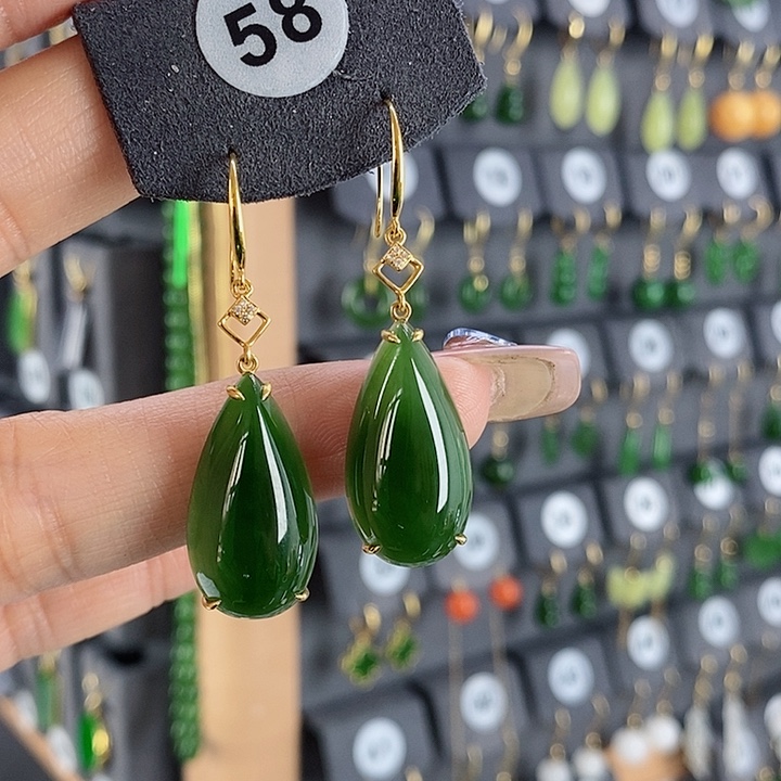 和田玉耳饰18K金镶嵌