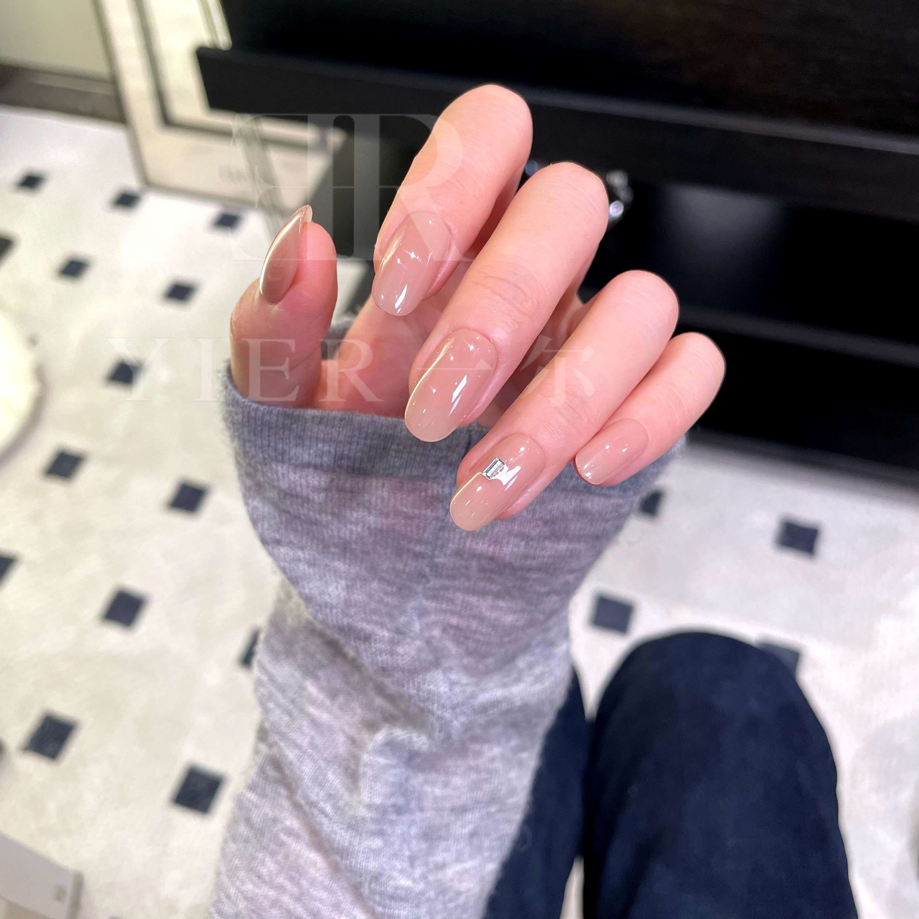 [ 冰糖小方 ] 一尔 华子小方钻 裸色不透甲 纯手工穿戴甲068