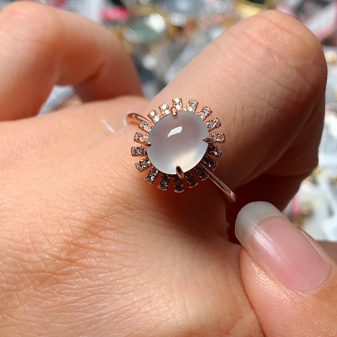 翡翠戒指银S925镶嵌天然翡翠戒指