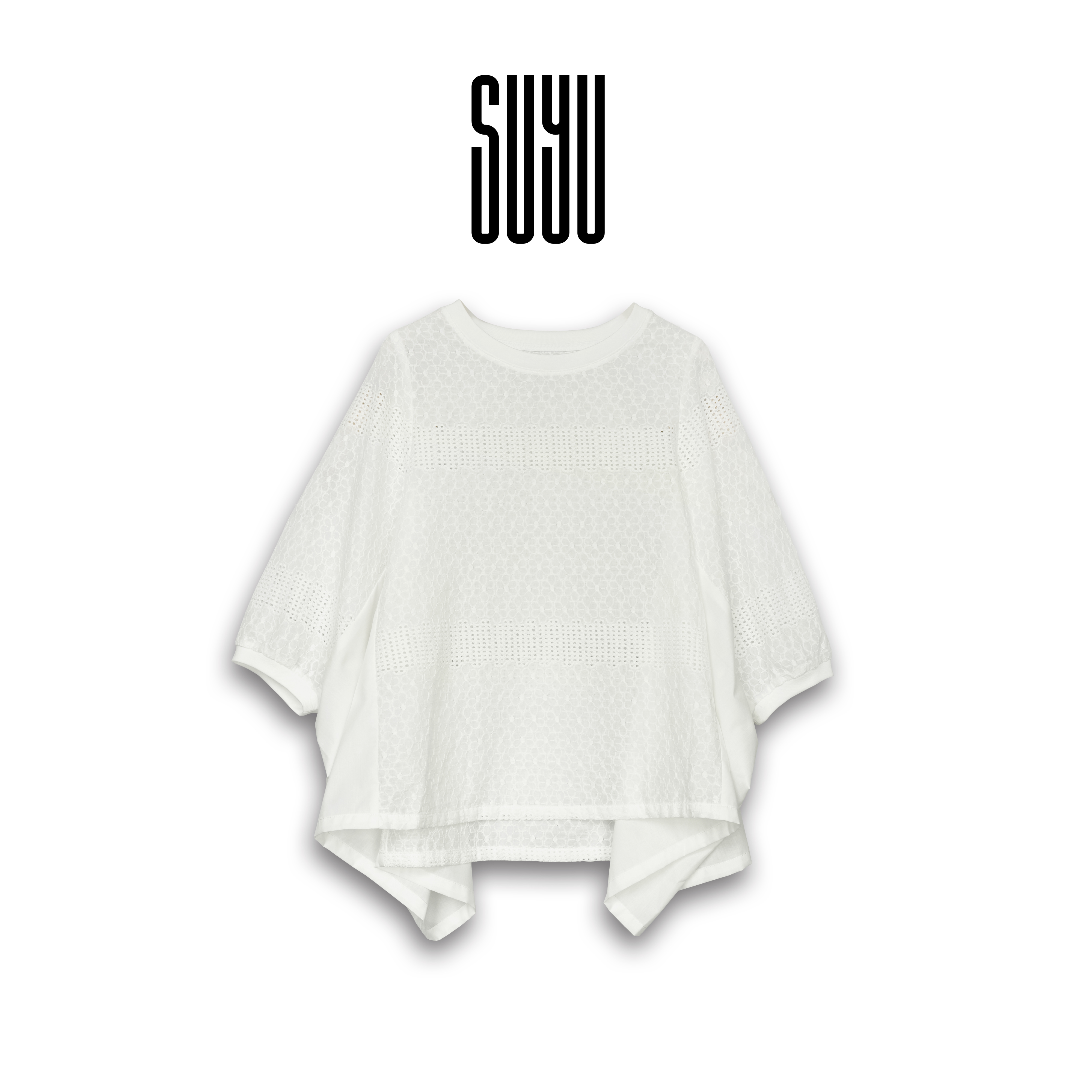 SUYU【夕月】机理感镂空薄款夏季常规款圆领衬衫五分袖宽松型