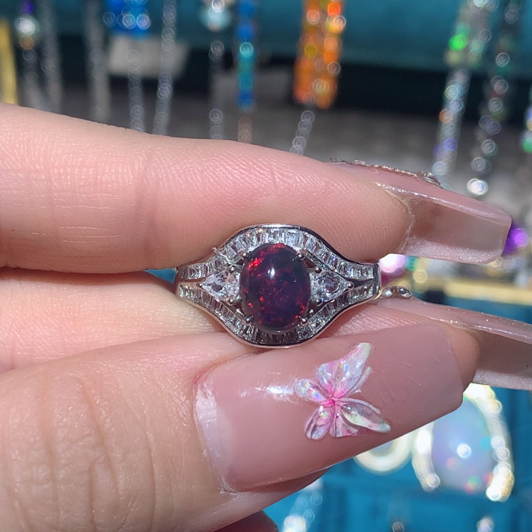 欧泊戒指银S925镶嵌福利